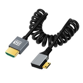 chenyang HDMI 2.1 Spiral Cable, HDMI Male to Mini HDMI Male 90 Degree Left Angled 8K @ 60Hz 4K @ 120Hz 48Gbps Ultra Fast Gold-Plated Cable 1.0 m for TV, Monitor, Computer