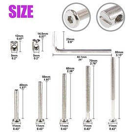 Swpeet - 100 tornillos para cuna, chapado en níquel M6 × 40/50/60/70/80 mm, cabeza hexagonal para cuna, tornillo y tuercas de barril con 1 llave Allen perfecta para muebles, cunas, tornillos de cuna