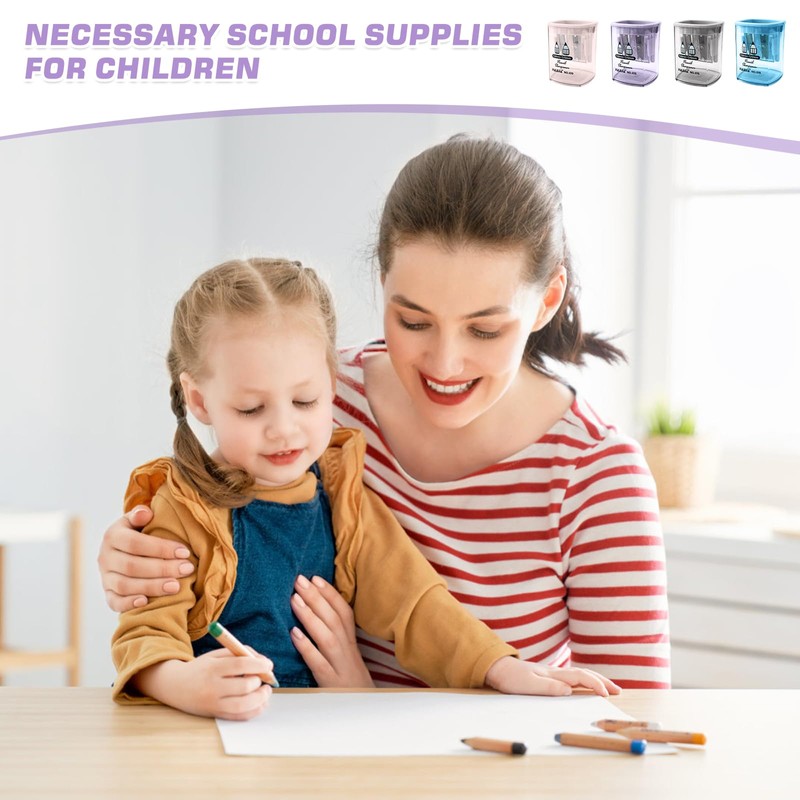 4 PCS Double-Hole Pencil Sharpener with Container, Metal Pencil Sharpener