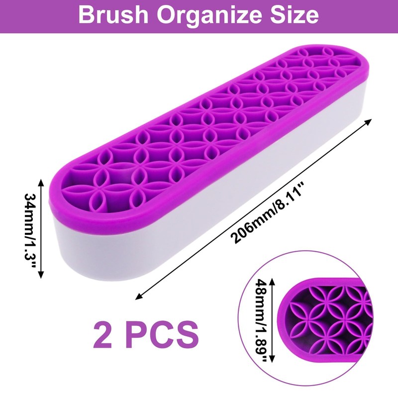 GDFYMI 2Pcs Silicone Makeup Brush Holders Green Purple Stand Makeup