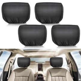 4 PCS Car Headrest Covers, Dustproof Washable Car Head Rest Covers for Front and Rear Seat, Expandable Universal Head Rest Protector Cover with Elasticated Hems for Truck Bus Coach Auto, Black