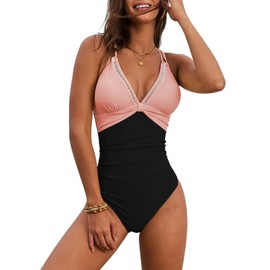 COLIZERE Traje de Baño Mujer Bañador Completo Cuello en V con Control de Abdomen para Playa Vacaciones Piscina