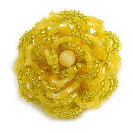 Avalaya 35mm Diameter/Corn/Pineapple Yellow Glass Bead Layered Flower Flex Ring/Size S/M