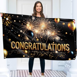 Congratulations Banner for Prom - Congratulations Decorations - Well Done - We Are So Proud of You - 5x3ft (Black and Gold)