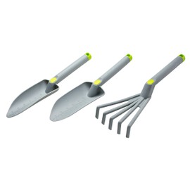 oGrow 16" Piece Gardening Tool Set: Trowel, Transplanter and 5 Teeth Cultivator - Grey
