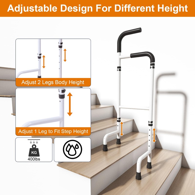 Elderly Stair Climbing Assist Cane, Adjustable Height 36-46in, Lightweight(2.6lb) &