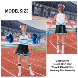 LOLANTA Children's Cheerleader Costume, Lake Blue Cheerleader Uniform with Pompoms, Socks, Headpiece, Carnival Cheerleading Costume for Girls (5-6 Years, Day 120)