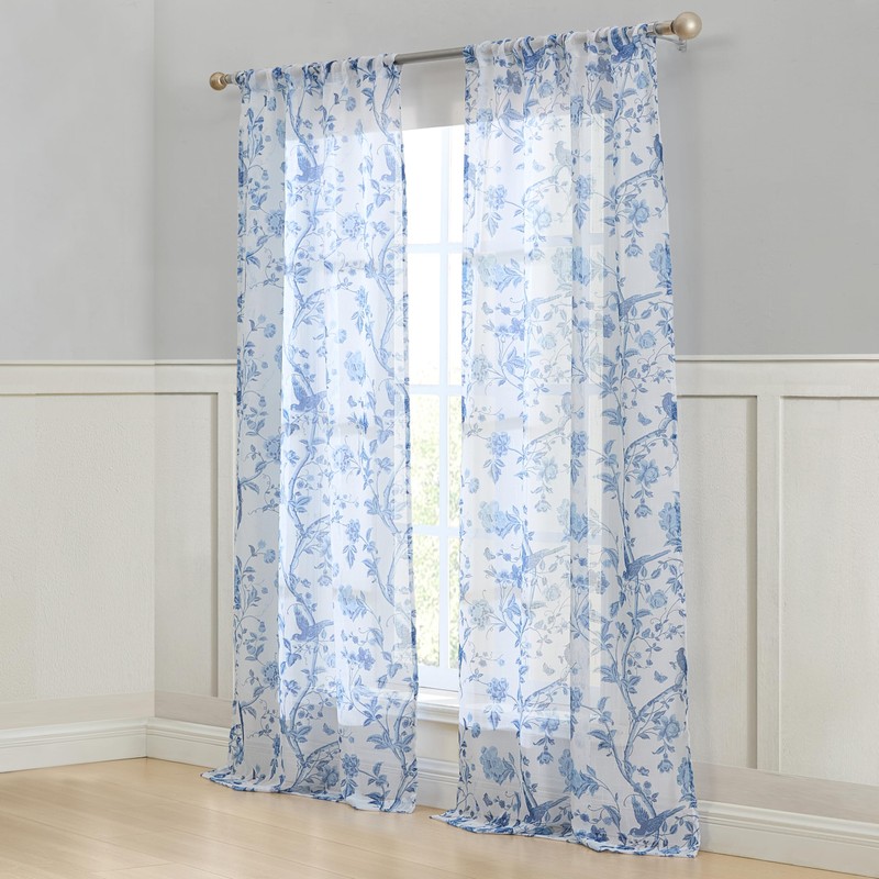 Laura Ashley Summer Palace Window Curtains with Rod Pocket, 96-inch