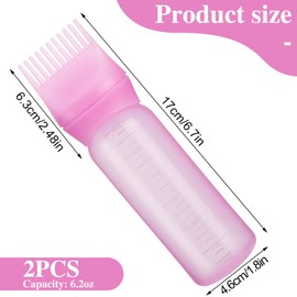2 Pack Root Comb Applicator Bottle, 6 Ounce Oil Applicator for Hair Dye, Hair Oiling Applicator Hair Coloring Brush Bottle with Graduated Scale