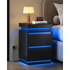 WLIVE Black Nightstand with Charging Station and LED Lights, Bedside