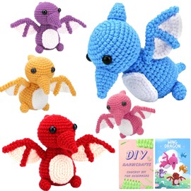 BoloShine Beginners Crochet Kits for Adults, DIY Keychain with Crocheting Book Video Tutorials, Amigurumi Crafts Set with Hooks and Yarns for Starters, Wild Animals Knitting Kit - Pterosaur