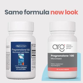 Allergy Research Group Pregnenolone 100mg - Progesterone Supplements for Women & Men, Hormone & Stress Support with Natural Wild Yam, Micronized Pure Lipid Matrix, Plant Based - 60 Tablets