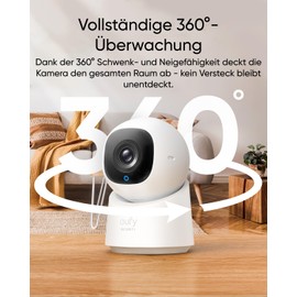 eufy Security Indoor Cam C210, 1080p Überwachungskamera innen, 360° Schwenk-/Neigefunktion, WLAN, Kabelgebunden, KI für Menschen/Bewegungen, Nachtsicht, AI Tracking (Generalüberholt)