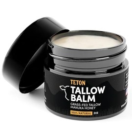 TETON Grass-Fed Beef Tallow Balm, Manuka Honey Face & Skin Moisturizer 2oz | Olive oil and vitamin E, unscented, absorbs without residue, for dry, cracked, sensitive skin, hands, elbows, face and body