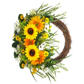 Sunflower Wreath for Front Door,17.7" Spring Summer Wreaths for Front Door Sunflower Decor,All Season Yellow Daisy Flower Wreath for Indoor Outdoor Wall Porch Home Decorations