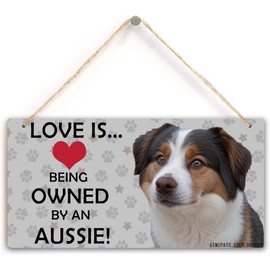 GIMIPATS LOVE is ... being owned by an aussie!,dog sign,Perfect for Dog Lover Gifts 6inx12in Wall Hanging Sign, Pet Themed Home Decor, Paw Decorations