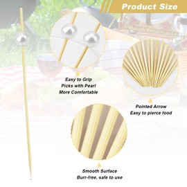 Cocktail Picks 200PCS Toothpicks for Appetizers Tooth Picks Wooden 4.7 Inches Skewers Sticks for Fruit Drinks Food Party Supplies White Pearl Bamboo Toothpicks Charcuterie Boards Accessories