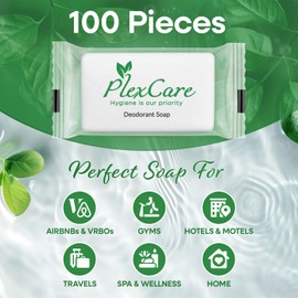 PLEXCARE (100 Pack) Pleasant Scent 0.5 oz Bar Soap, Hotel Travel Size, Individually Wrapped, Bulk Amenities and Toiletries for Hospitality