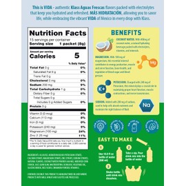 KLASS VIDA Hydration Sugar-Free Powder Packets |Electrolyte Replacement Drink Mix | Agua Fresca Cucumber Limeade Flavor |15 Single Serve Sticks |Low Calorie, Natural Colors and Natural Flavors