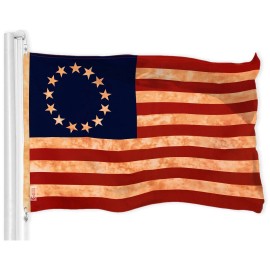 UD_G128 Combo Pack: American USA Tea-Stained Flag 3x5 Ft & Betsy Ross Tea-Stained Flag 3x5 Ft  Both LiteWeave Pro Series Printed