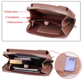 Handytasche zum Umhängen, Kleine Umhängetasche Damen Brieftasche Crossbody PU Leder Geldbörse Kleine Crossbody Tasche mit Kartenfächer Verstellbar für Handy unter 6,5 Zoll (Lotuswurzel lila)