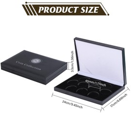 beinkmake Coin Display Case PU Black Velvet Display Coin Box 45mm Challenge Coin Storage Presentation Box for Commemorative Coins Medals, 10 Slots