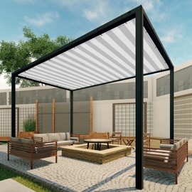 Patio Paradise 7' x 10' Sun Shade Sail Rectangle Straight Edge, Outdoor Shade Canopy Pergola Cover Shade Cloth with Grommets UV Block Fabric for Backyard Deck Garden Activities, Gray White Stripe