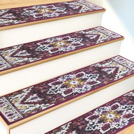 SMILOOL Stair Treads Non Slip for Wooden Steps Indoor 4 Pack 8" x 30" Stairs Tread Carpet Runner, Step Pads with Reusable Adhesive for Dogs Kids Elders, Machine Washable, Wine Red