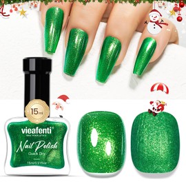 vieafenti Christmas Nail Polish Glitter Green 15ml, Quick Drying Nail Polish Regular Lacquer Aurora Long-Lasting Air Dry Long-Lasting Oil-Base Manicure DIY Salon for Ladies