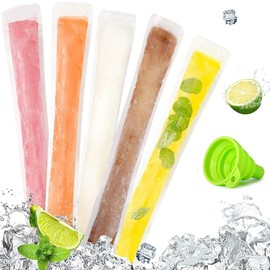 Pack of 120 Water Ice Cream Bags, Water Ice Cream Moulds with Funnel, Ice Lolly Moulds, Transparent Water Ice Bags, DIY Water Ice Bags for Yogurt, Juice & Smoothies, Bar Water Ice Bag (28 x 5.5 cm)