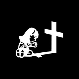 Girl Praying at Cross Vinyl Window Decal Sticker