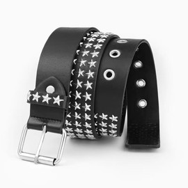 GIMIRO Punk Belt Women's Belt for Jeans, Waistband for Coat, Hollow Rivet Belt, Double Row of Star Holes, Sturdy Square Buckle with 2 Pins, Black- 3 Rows Of Star Revet, 3cm x 110cm