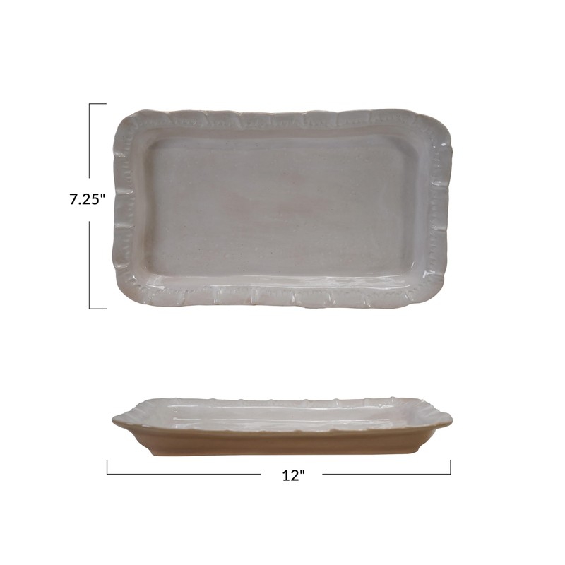 Creative Co-Op Stoneware Platter with Ruffled Edge, White