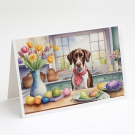 Caroline's Treasures DAC6871GCA7P Decorating Easter Pointer Greeting Cards Pack of 8 Blank Cards with Envelopes Whimsical A7 Size 5x7 Blank Note Cards