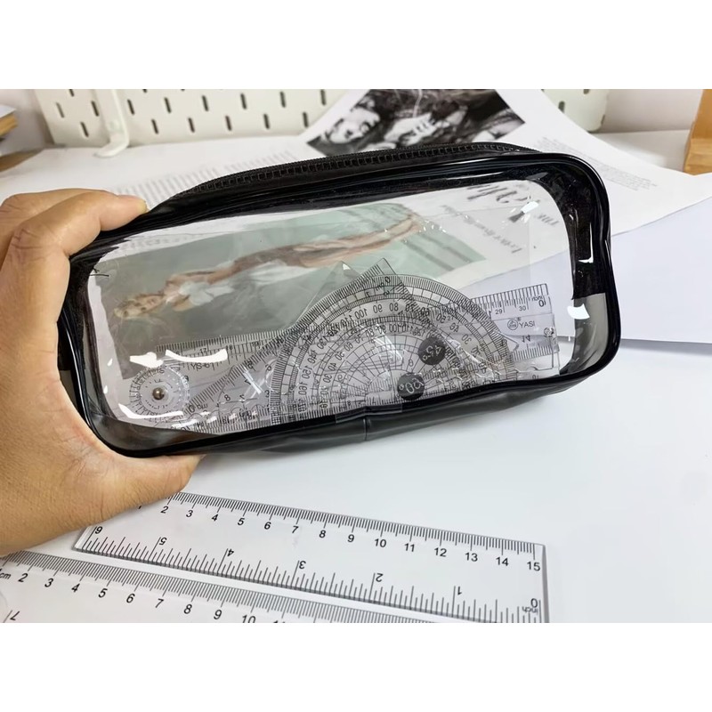 HiChange Clear Pencil Case (Black with Ruler Set)