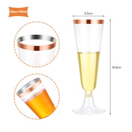 YWKJDDM Plastic Champagne Flutes, 25PCS Transparent Champagne Flutes Cups, 150ML Rose Gold Rimmed Champagne Flutes Reusable Champagne Glasses for Birthday Party Wedding Garden Barbecue