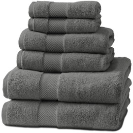 Natureva Bamboo Bath Towels, Set of 6 | Super Absorbent, Quick Dry, Extra Plush | Bamboo Viscose & Zero-Twist Cotton | Thick & Soft Blend | 700 GSM Luxury Shower Bathroom Towel | Color Graphite