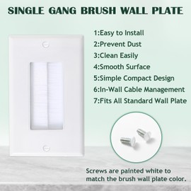 10 Pack Brush Wall Plates with Low Voltage Mounting Bracket, Cable Pass Through Insert for Wires, In-Wall Cable Management for HDTV, HDMI, Network, Ethernet, Home Theater Speaker Systems