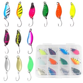 12-Piece Fishing Trout Spoon Set, 5 g Trout Blinker Single Hook Set with Storage Box, Multicoloured Blinker Fishing Set, Trout Bait, Trout Spoon for Trout, Pike, Perch, Zander