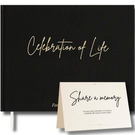Funeral Guest Book – Celebration of Life Guest Book – Guest Book for Memorial Service – Funeral Registry Sign In Book – Linen Hardcover & Gold Foil – Keepsake Memory Book for Loved Ones - Black