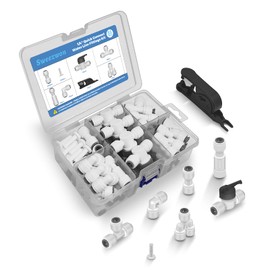 Sweezwon 51Pcs 1/4" Quick Connect Water Line Fittings Kit, Push to Connect Fittings (Ball Valve, Check Valve, T, L, Y, I & Professional Tubing Cutter) for RO/DI, Refrigerator, Ice Maker