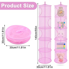 ZYETGH 5 Tier Hanging Mesh Storage Basket, 2 PCS Hanging Teddy Storage Net Foldable Soft Toy Storage Hanging Mesh Basket for Cuddly Toys Clothes Sundries (Pink)