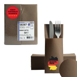 AROBA 50 x Airlaid Cutlery Napkins (Brown, 32 x 40 cm) - High-Quality Napkin Bags - Ready-folded Cutlery Pockets - Fabric-like Airlaid Napkins