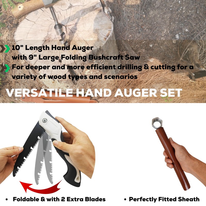 MinliGUY Hand Auger Wood Drill, Upgrade Welds Bushcraft Auger w/