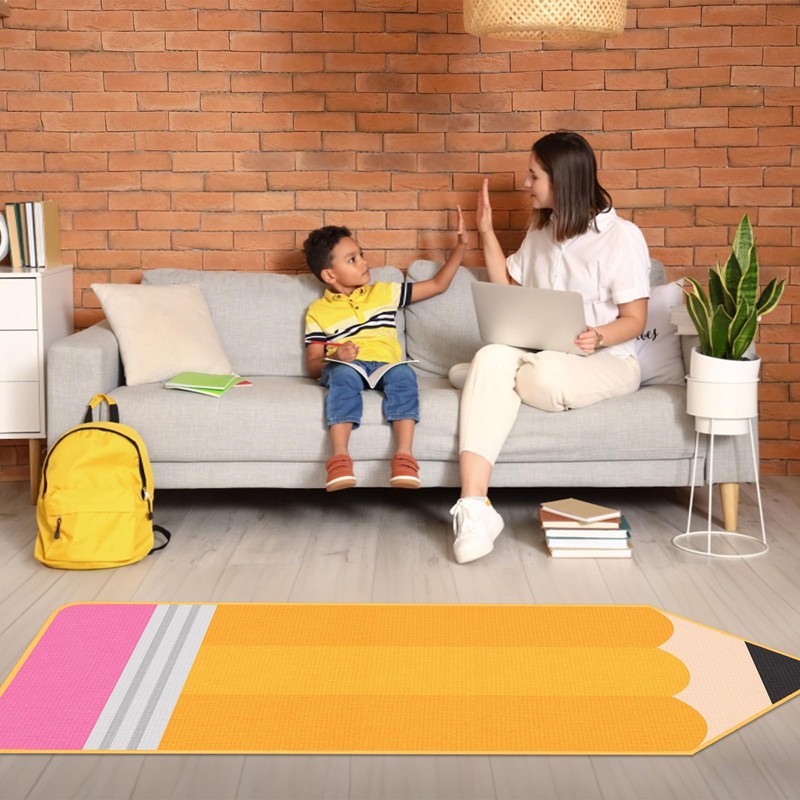 7x3 ft Pencil Classroom Rug Yellow Classroom Carpet Back to