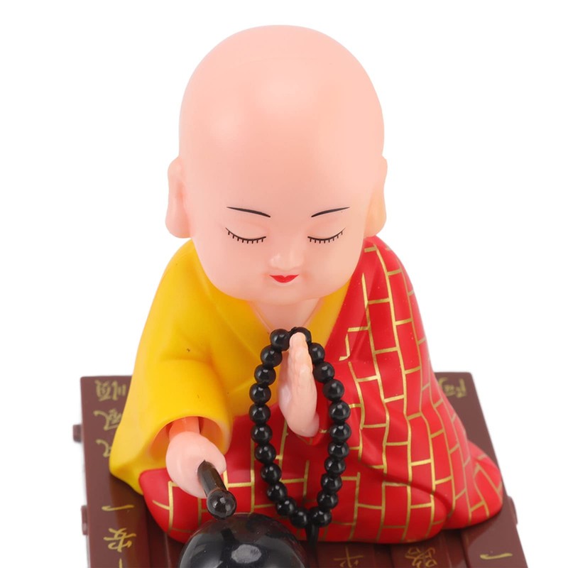 Urhomy Monk Solar Figurine Head Swing Doll Hitting Wooden Fish