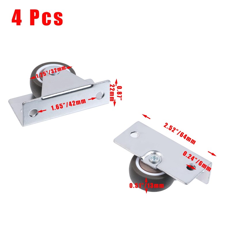 Crapyt 4 Pcs 1-1/4 Inch Low Profile Casters Wheels Cabinet