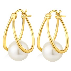 Pearl Earrings Pearls Earrings for Women Pearl Dangle Earrings Pearl Hoop Earrings Sterling Silver Pearl Earrings Pearl Leverback Earrings Gold Plated Pearl Earrings Women CZ Diamond Pearl 10MM