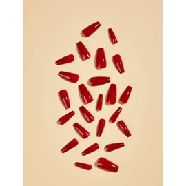 EDA LUXURY BEAUTY Red Luxe Design Press On Nails Full Cover Acrylic Nail Kit Glue On Shiny Gel Elegant False Nails Extra Long Ballerina Coffin Square Nail Art Tips Super Fashion Fake Nails Set