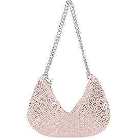 DEXMAY Rhinestone Purse Suede Hotfix Crystal Convertible Chain Shoulder Bag Party Evening Clutch Handbag Light Pink